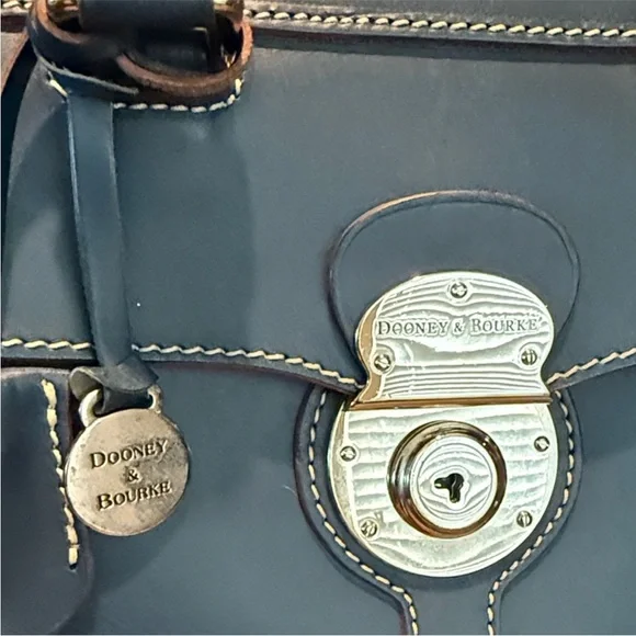 Dooney & Bourke Navy Satchel with Tan Trim - Picture 3 of 10